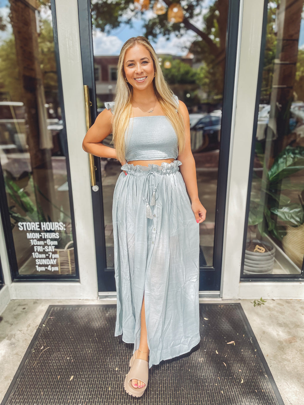 With the flow skirt - dusty blue