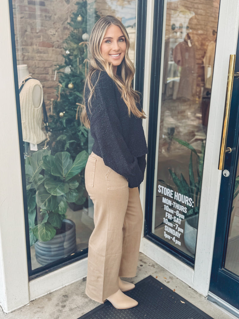 Stretch wide leg denim - taupe