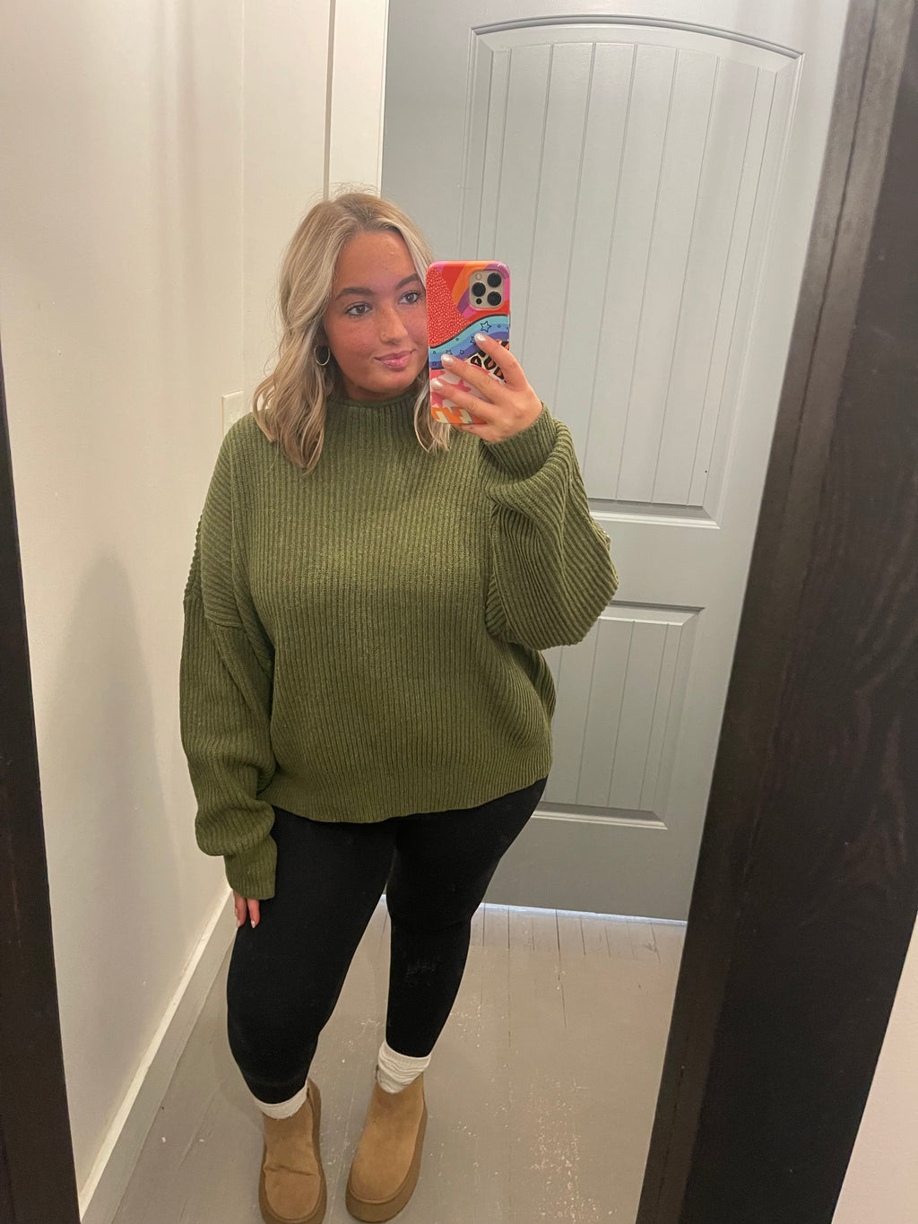 Knit mock neck sweater - olive