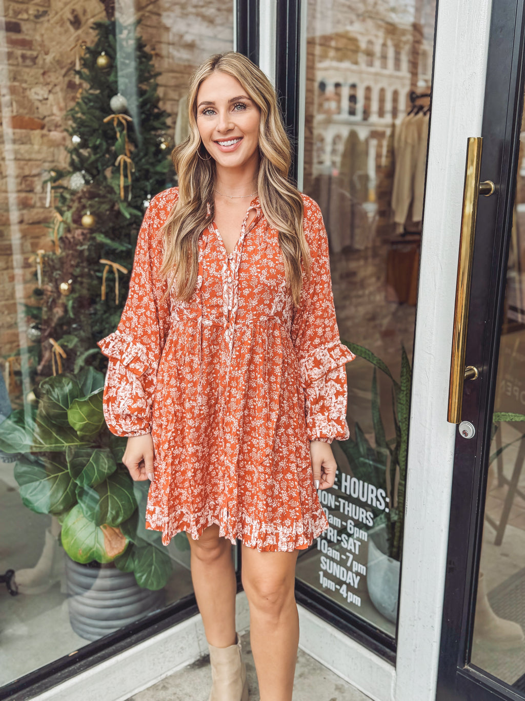 Ruffled in rust mini dress