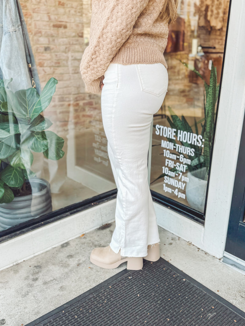 Cream side slit denim