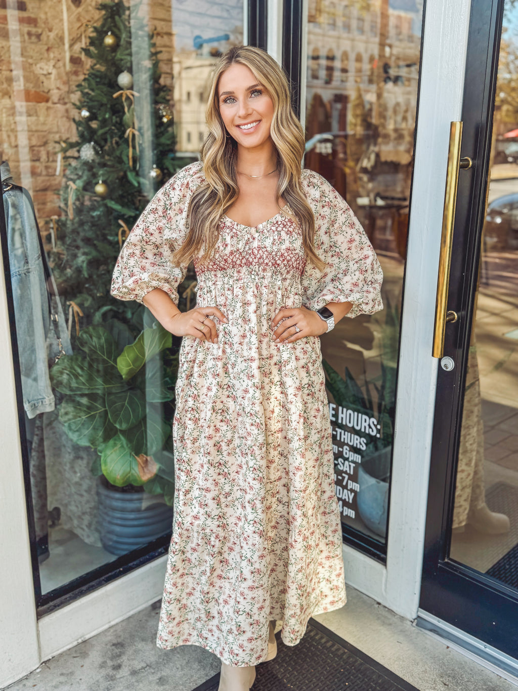 Smocked in floral maxi